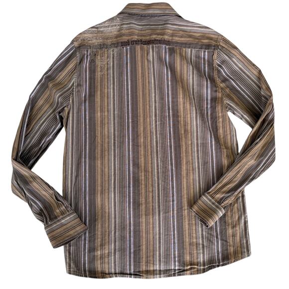 AT Collins Preppy Embroidered Button Down Shirt Hippie Striped Edgy Western XL - Picture 8 of 10